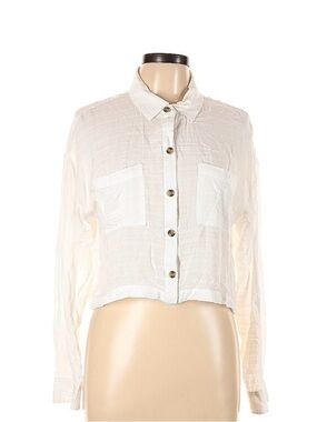 Aeropostale White Cropped Button-Down Shirt